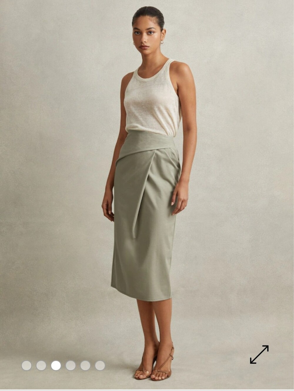 Reiss Women's Nadia Cotton Blend Wrap Front Midi Skirt in Khaki Sz 6 $225 Olive